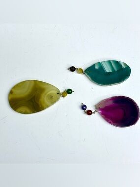 3 new Agate pendants pink green yellow